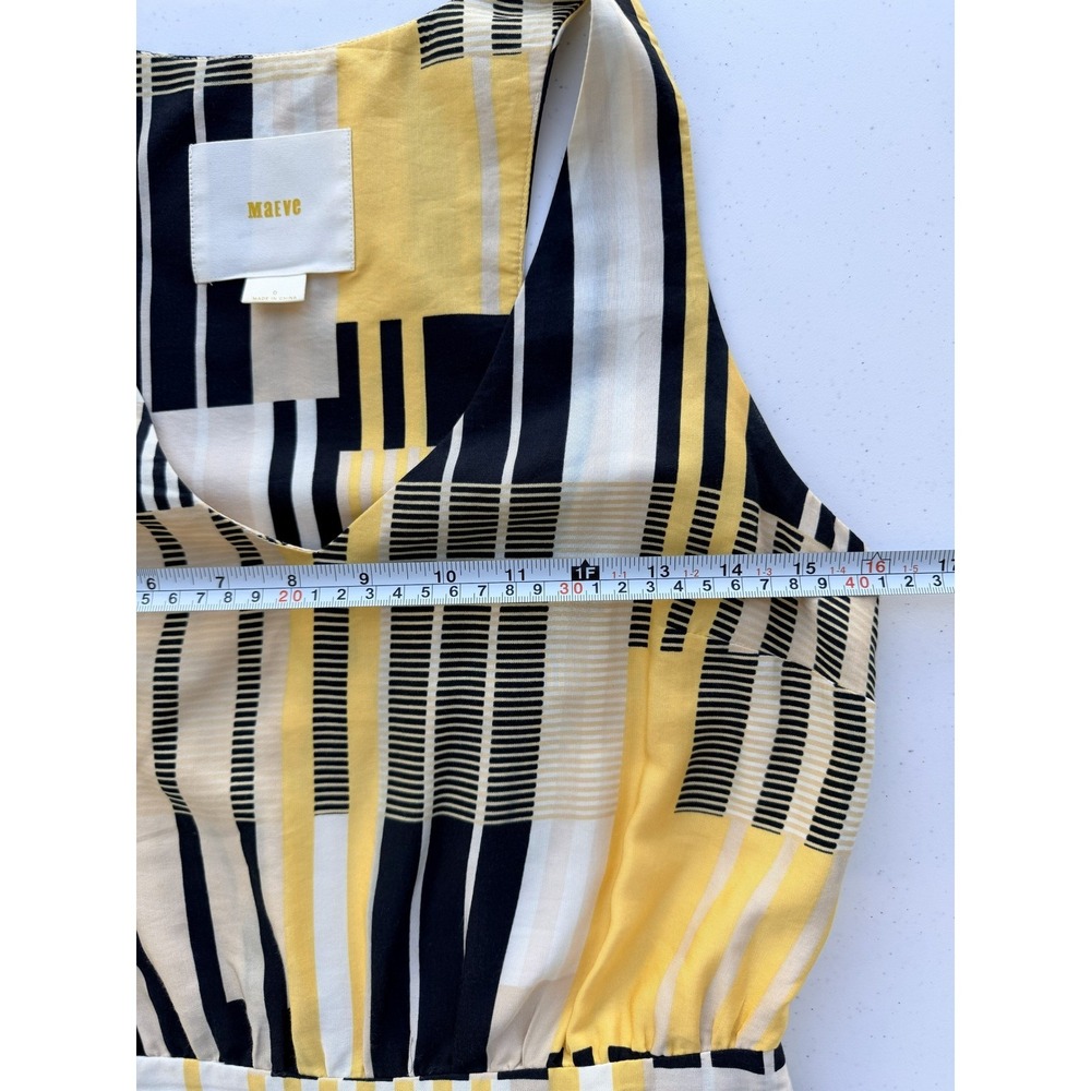 Anthropologie‎ Maeve Silk Yellow Black Geometric Midi Dress 0 Pockets Mod - Picture 6 of 9